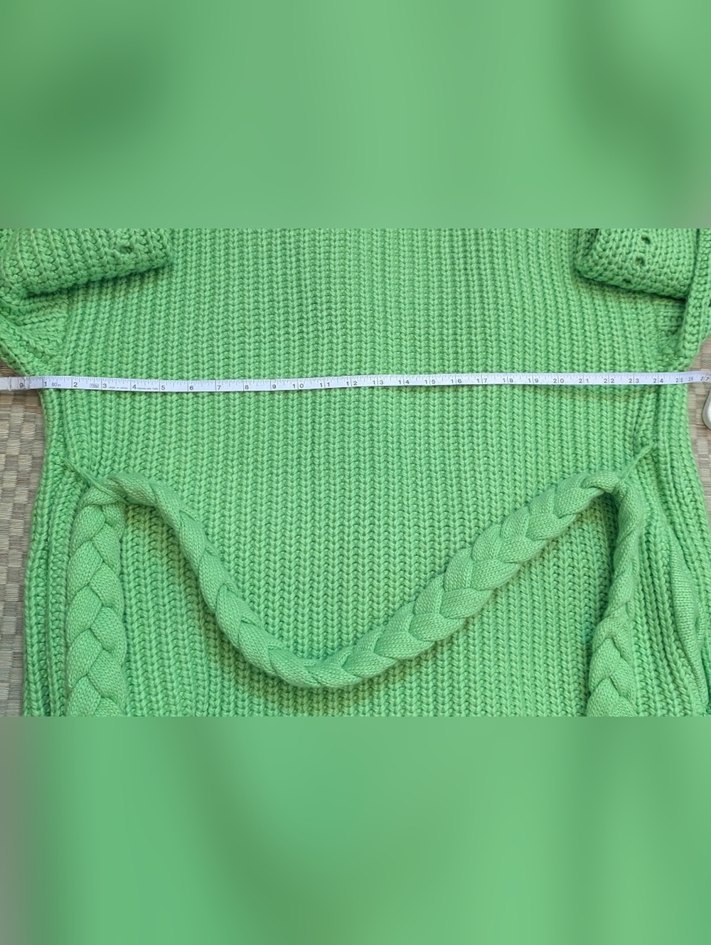 FARM Rio Charlie Oversized Chunky Knit Acrylic Lime Green Cardigan Size Medium - Picture 6 of 10